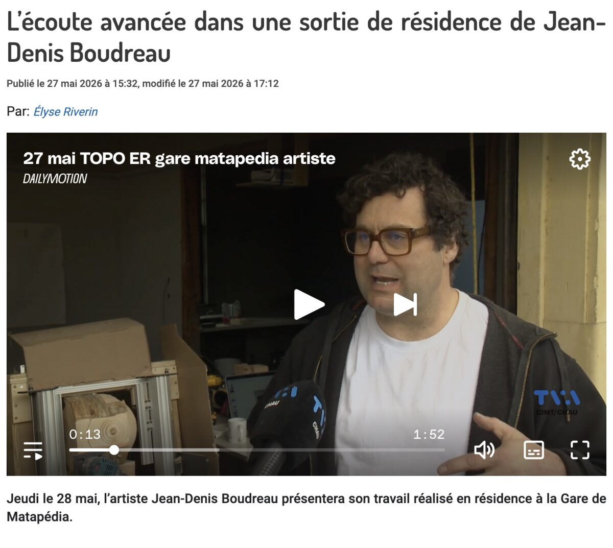 CHAU TVA – Élyse Riverin – Téléjournal – 27 mai 2026