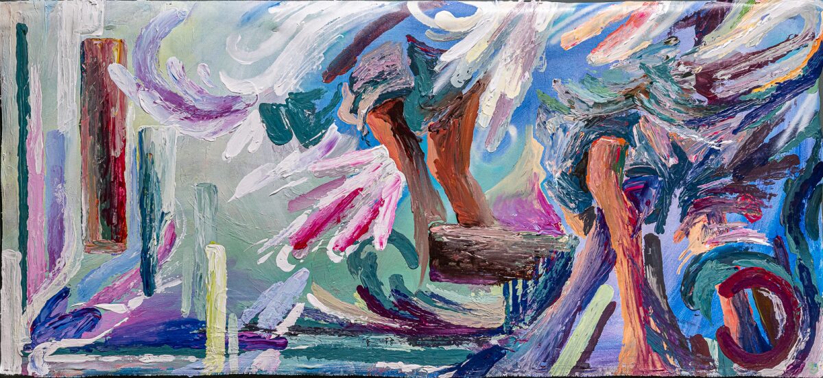 Pier-Luc Cimon
"Beyond the Wind" 
- peinture acrylique, peinture appliquée à la raquette de badminton 
(2026).