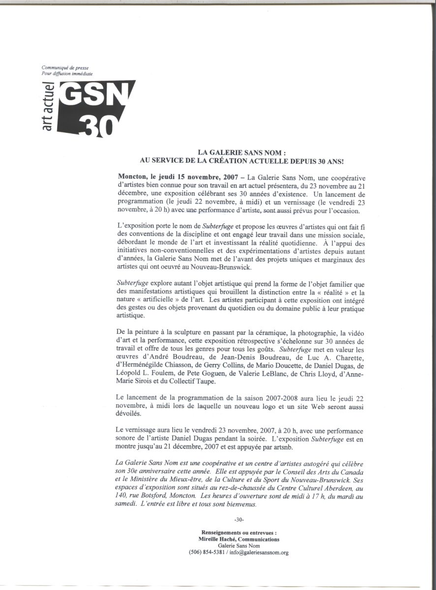 Subterfuge : Communiqué de presse