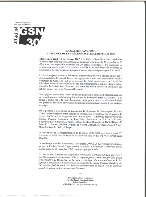 Subterfuge : Communiqué de presse